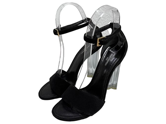 Louis Vuitton Sandali Crystal Flower High Heels Velluto Acrilico Nero Taglia 36 Gold hardware - vista 2