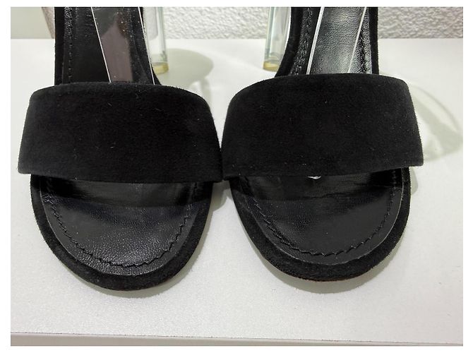 Louis Vuitton Sandali Crystal Flower High Heels Velluto Acrilico Nero Taglia 36 Gold hardware - vista 7