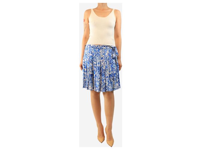 Prada Minifalda plisada azul con estampado de azulejos - size UK 12 - vista 2