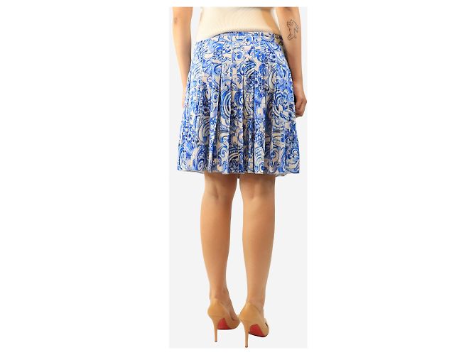 Prada Minifalda plisada azul con estampado de azulejos - size UK 12 - vista 3