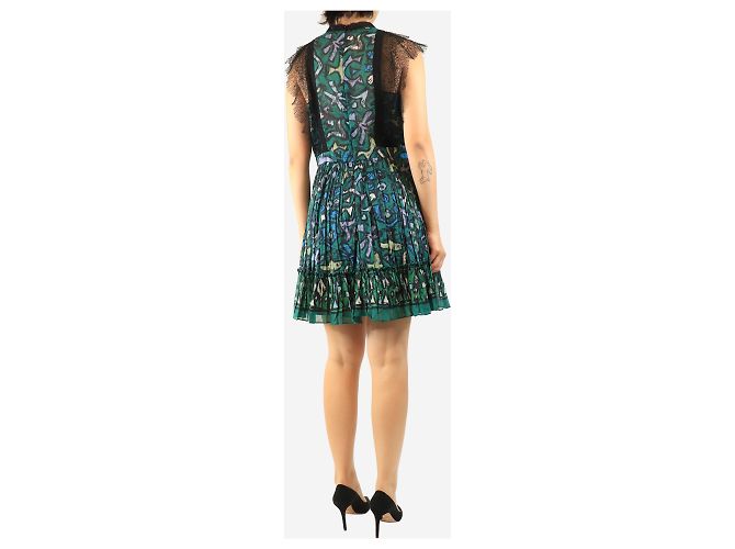 Valentino Mini vestido estampado sin mangas con ribete de encaje, verde - size UK 12 - vista 2