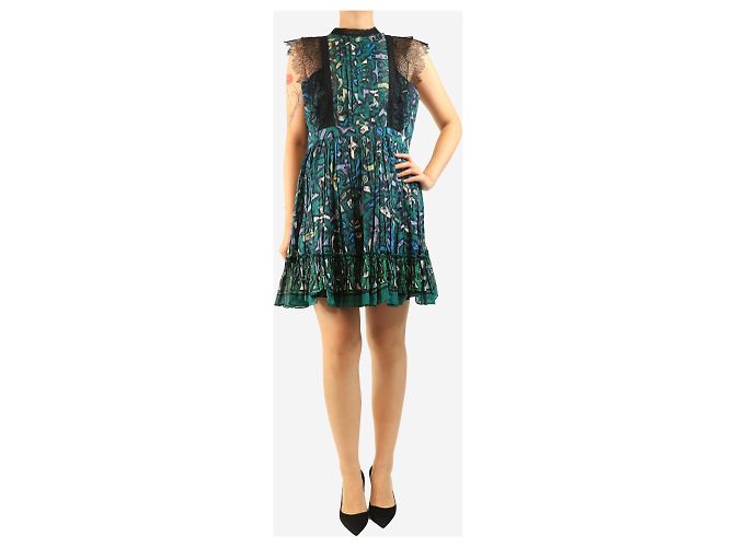 Valentino Mini vestido estampado sin mangas con ribete de encaje, verde - size UK 12 - vista 3