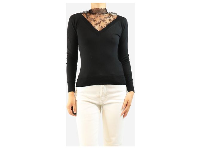 Red Valentino Schwarzer Pullover mit Spitzenbesatz - size S - Ansicht 3