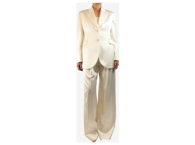 Ermanno Scervino Conjunto de traje de dos piezas en satén crema - size UK 10 Crudo - vista 3