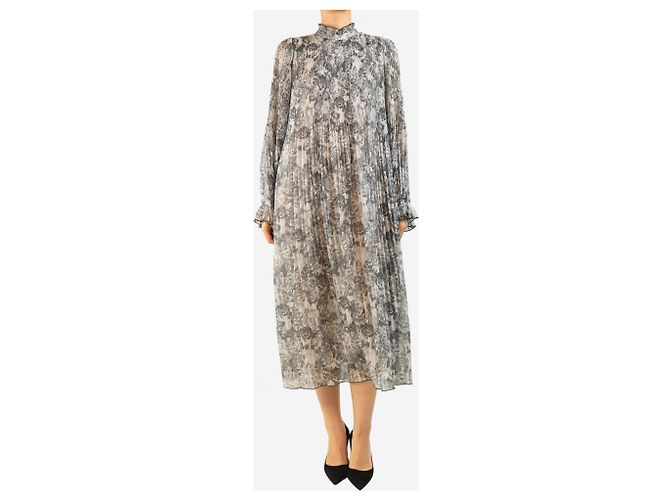Ganni Vestido plisado estampado gris - size UK 12 - vista 3