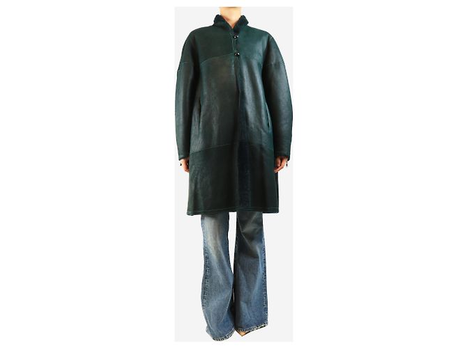 Isabel Marant Cappotto reversibile in shearling Abazoe verde scuro - size UK 10 - vista 3