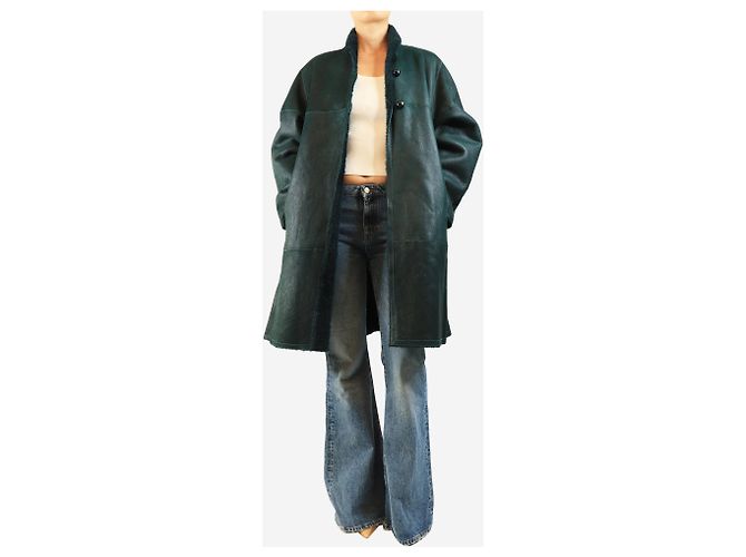 Isabel Marant Cappotto reversibile in shearling Abazoe verde scuro - size UK 10 - vista 4