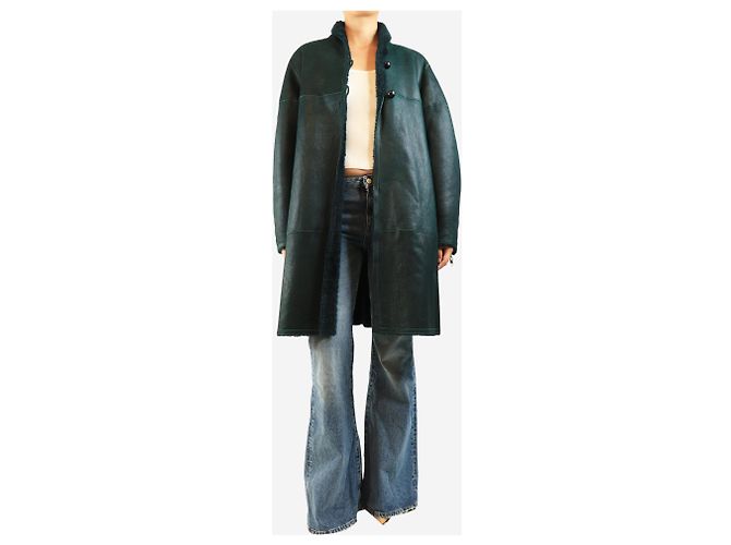 Isabel Marant Cappotto reversibile in shearling Abazoe verde scuro - size UK 10 - vista 5