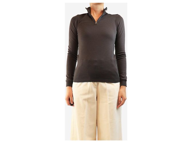Hermès Brauner Strickpullover mit Quarter-Zip - size L Grau - Ansicht 3