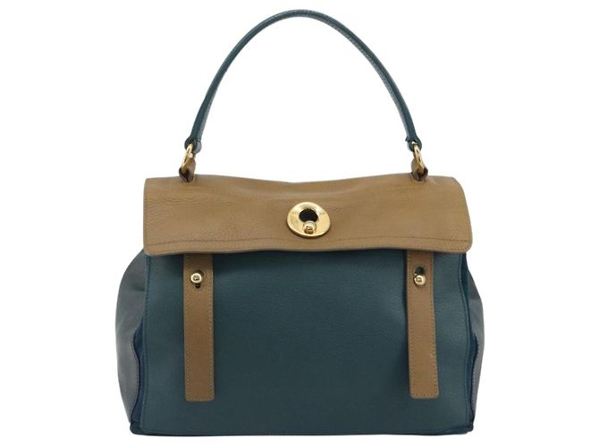 SAINT LAURENT Hand Bag Leather Navy Beige 197149 - vista 13
