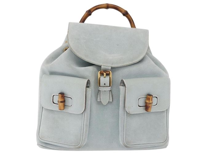 GUCCI Bamboo Backpack Suede Light Blue Gold 003 2058 0016 - vista 13