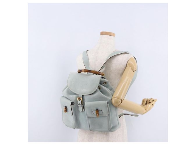 GUCCI Bamboo Backpack Suede Light Blue Gold 003 2058 0016 - vista 28