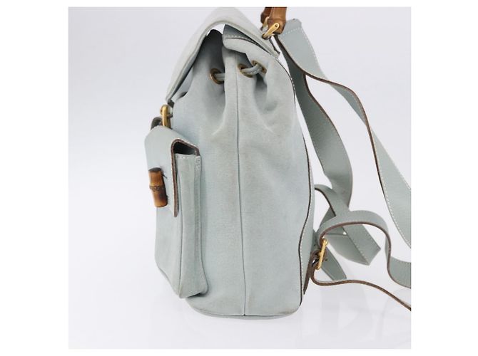 GUCCI Bamboo Backpack Suede Light Blue Gold 003 2058 0016 - vista 3