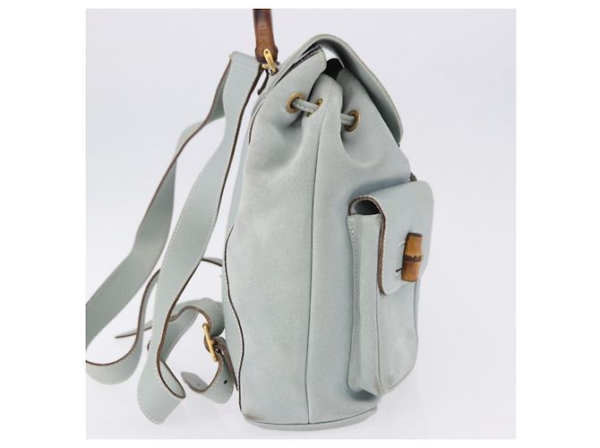 GUCCI Bamboo Backpack Suede Light Blue Gold 003 2058 0016 - vista 4