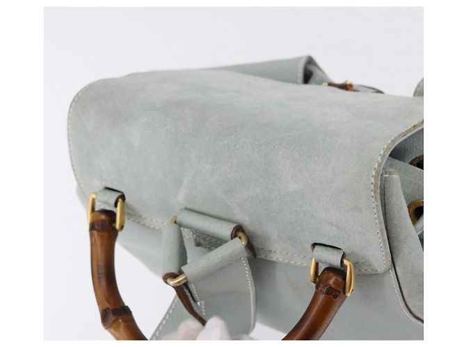 GUCCI Bamboo Backpack Suede Light Blue Gold 003 2058 0016 - vista 6