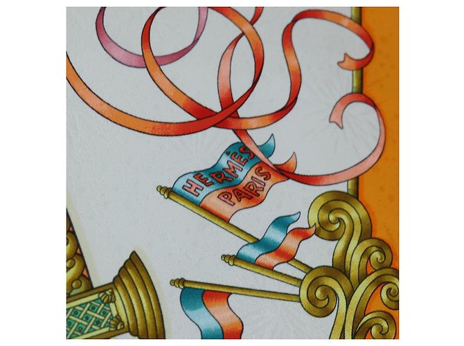 Hermès HERMES Carre 90 Scarf Silk  LUNA ARK  Orange White - vista 11