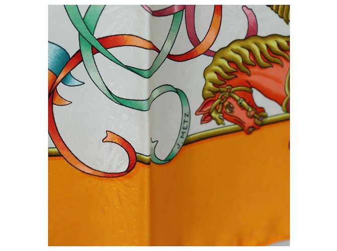 Hermès HERMES Carre 90 Scarf Silk  LUNA ARK  Orange White - vista 12