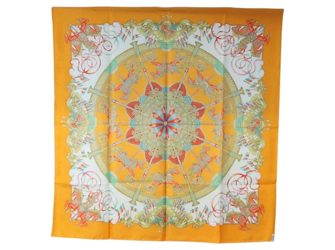Hermès HERMES Carre 90 Scarf Silk  LUNA ARK  Orange White - vista 13