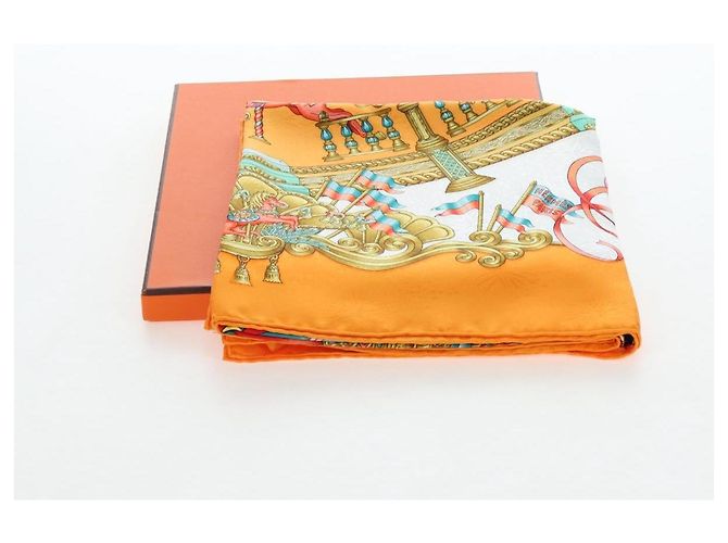 Hermès HERMES Carre 90 Scarf Silk  LUNA ARK  Orange White - vista 15