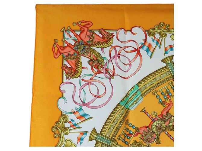 Hermès HERMES Carre 90 Scarf Silk  LUNA ARK  Orange White - vista 2