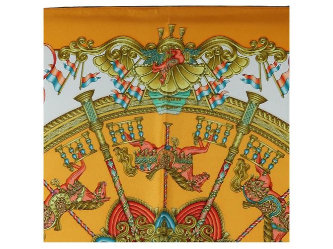 Hermès HERMES Carre 90 Scarf Silk  LUNA ARK  Orange White - vista 3