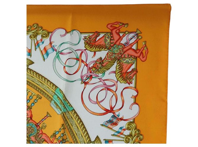Hermès HERMES Carre 90 Scarf Silk  LUNA ARK  Orange White - vista 4