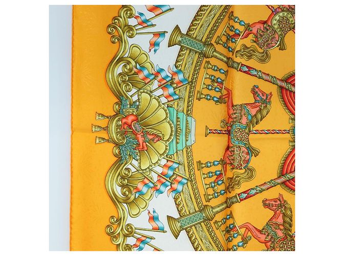 Hermès HERMES Carre 90 Scarf Silk  LUNA ARK  Orange White - vista 5