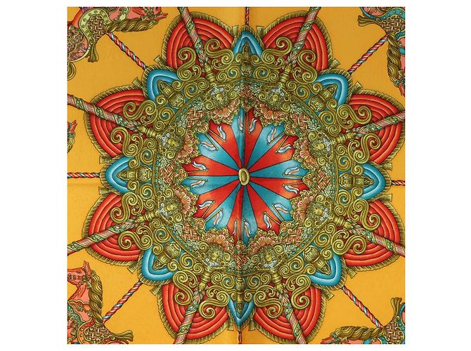 Hermès HERMES Carre 90 Scarf Silk  LUNA ARK  Orange White - vista 6