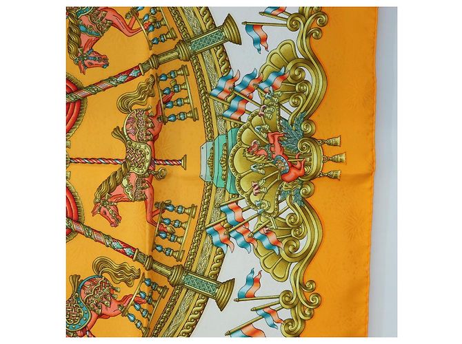 Hermès HERMES Carre 90 Scarf Silk  LUNA ARK  Orange White - vista 7
