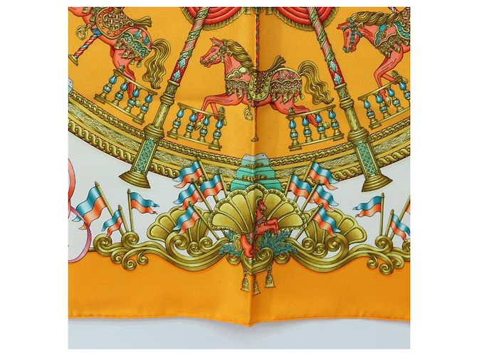 Hermès HERMES Carre 90 Scarf Silk  LUNA ARK  Orange White - vista 9