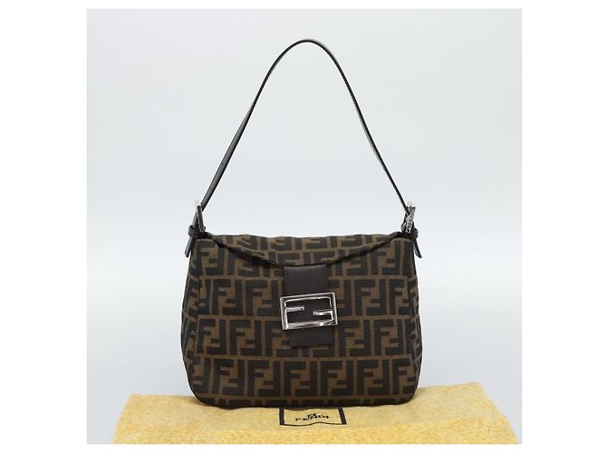 FENDI Zucca Canvas Mamma Baguette Shoulder Bag Brown Black - vista 12