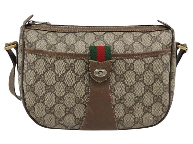GUCCI GG Supreme Web Sherry Line Shoulder Bag PVC Leather Beige Gold - vista 13