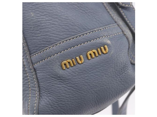 Miu Miu Hand Bag Leather 2way Light Blue Gold Tone - vista 19