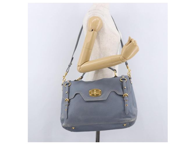 Miu Miu Hand Bag Leather 2way Light Blue Gold Tone - vista 27