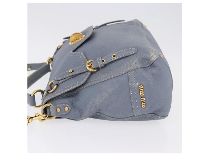 Miu Miu Hand Bag Leather 2way Light Blue Gold Tone - vista 4