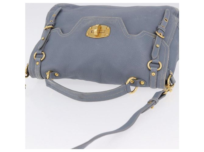 Miu Miu Hand Bag Leather 2way Light Blue Gold Tone - vista 6
