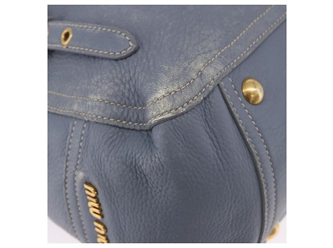 Miu Miu Hand Bag Leather 2way Light Blue Gold Tone - vista 9