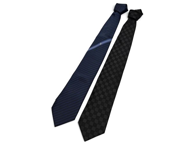 Set Cravatta in Seta Louis Vuitton in Nero e Blu Navy - vista 2