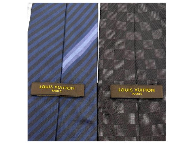 Set Cravatta in Seta Louis Vuitton in Nero e Blu Navy - vista 6
