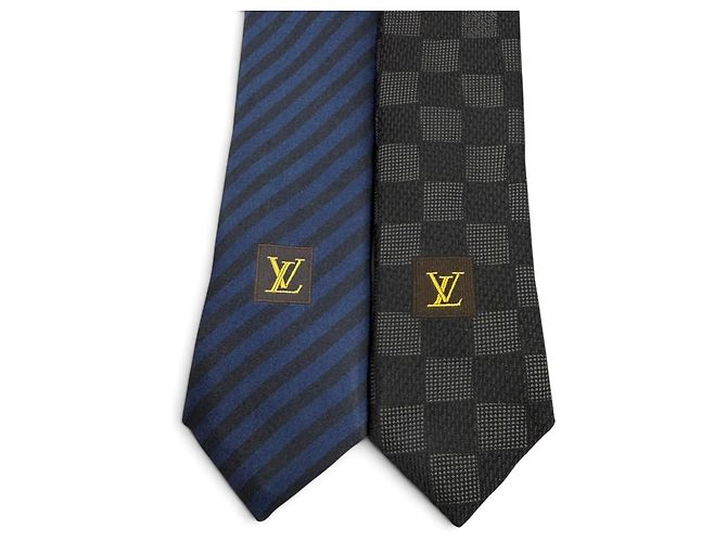 Set Cravatta in Seta Louis Vuitton in Nero e Blu Navy - vista 7