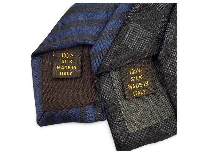 Set Cravatta in Seta Louis Vuitton in Nero e Blu Navy - vista 8