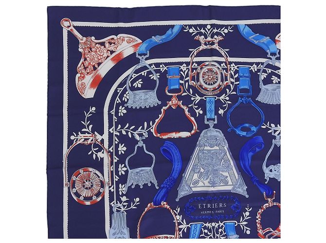Foulard di seta Hermès Etriers Carre 90 Rosso Blu Blu navy - vista 3