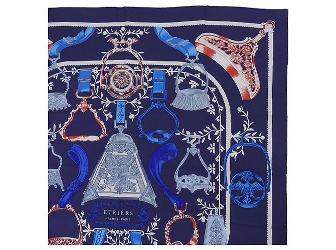 Foulard di seta Hermès Etriers Carre 90 Rosso Blu Blu navy - vista 4