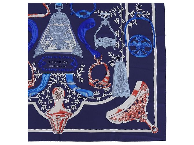 Foulard di seta Hermès Etriers Carre 90 Rosso Blu Blu navy - vista 5