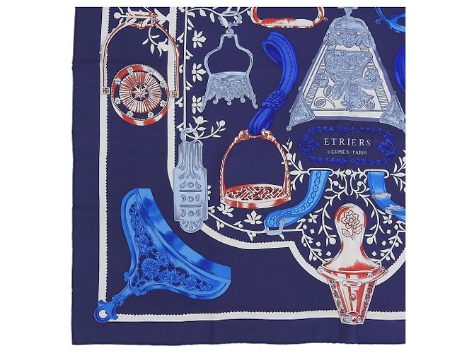 Foulard di seta Hermès Etriers Carre 90 Rosso Blu Blu navy - vista 6