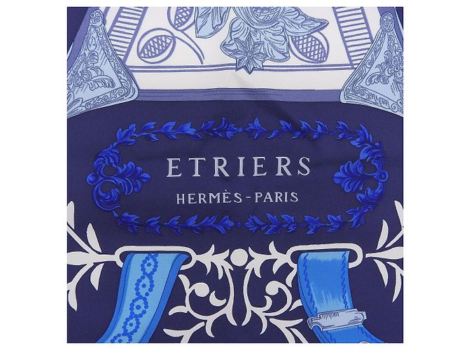 Foulard di seta Hermès Etriers Carre 90 Rosso Blu Blu navy - vista 7