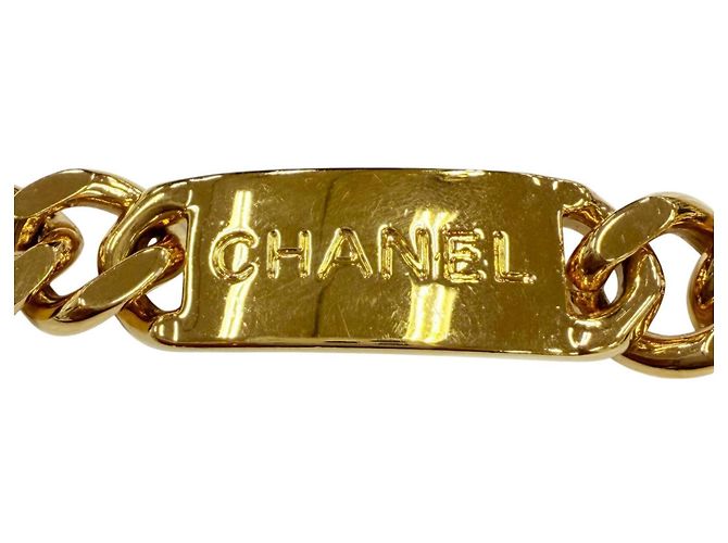 Chanel Vintage 93A Münzkettengürtel mit Metall-Logo-Plakette und Coco-Markierung Golden - Ansicht 7