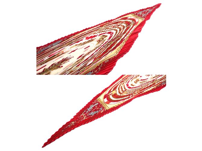 Hermès Foulard Hermes Pleated Carre DIES ET HORE da donna Bianco Rosso - vista 4