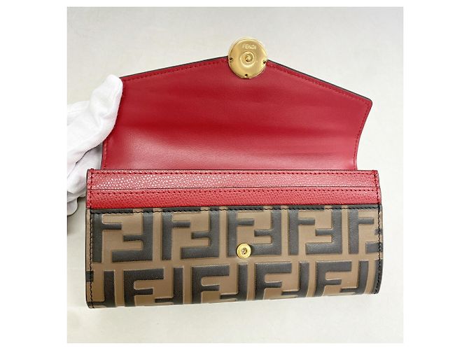 Fendi Leather Long Wallet Brown Red - view 6