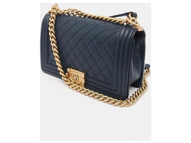 Chanel Boy Medium Blu Navy Pelle d'Agnello Blu scuro - vista 3